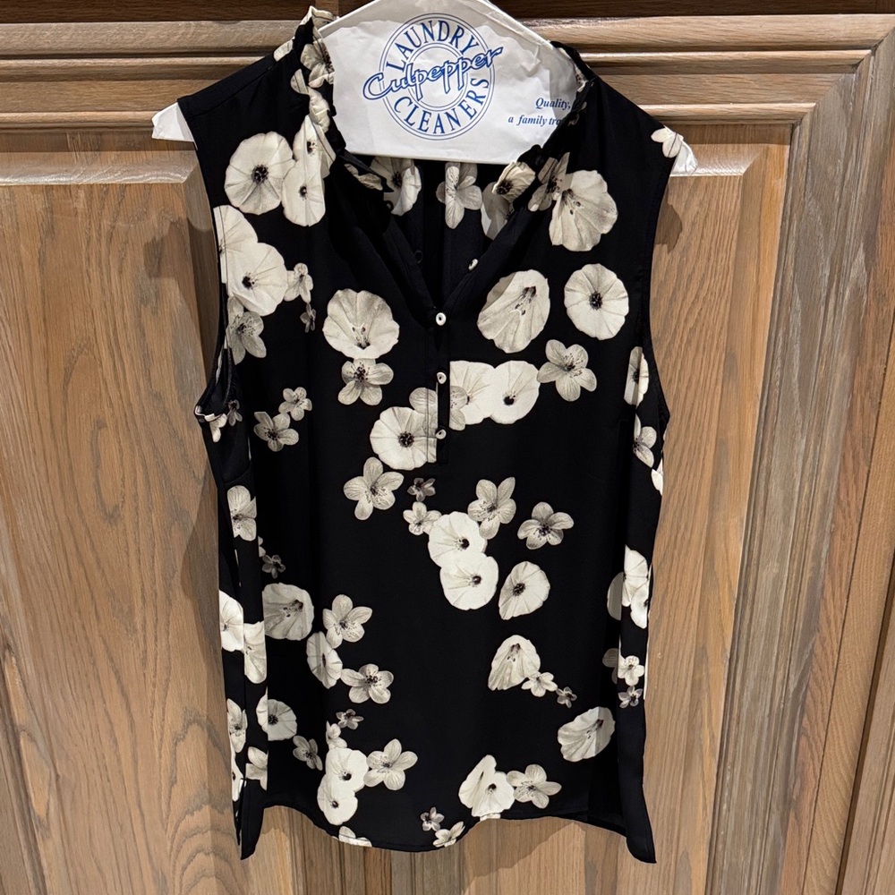 Talbots Black & White Floral Sleeveless Top